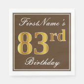 Elegant Brown, Faux Gold 83rd Birthday + naam Servetten (Voorkant)
