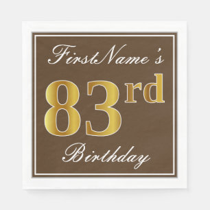 Elegant Brown, Faux Gold 83rd Birthday + naam Servetten