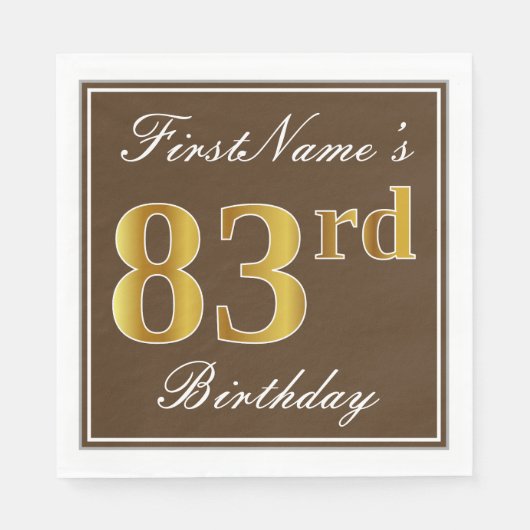 Elegant Brown, Faux Gold 83rd Birthday + naam Servetten (Voorkant)