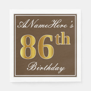 Elegant Brown, Faux Gold 86th Birthday + naam Servetten