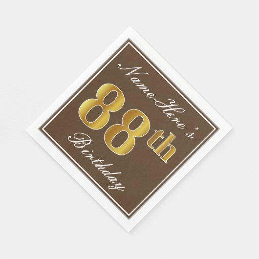 Elegant Brown, Faux Gold 88th Birthday + naam Servetten (Hoek)