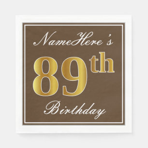 Elegant Brown, Faux Gold 89th Birthday + naam Servetten