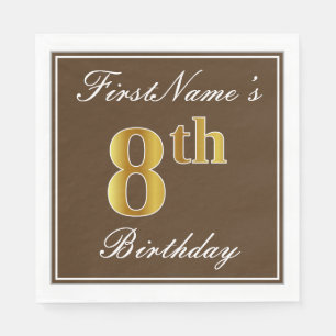 Elegant Brown, Faux Gold 8th Birthday; Aangepaste  Servetten