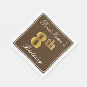 Elegant Brown, Faux Gold 8th Birthday; Aangepaste  Servetten (Hoek)