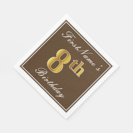 Elegant Brown, Faux Gold 8th Birthday; Aangepaste  Servetten (Hoek)