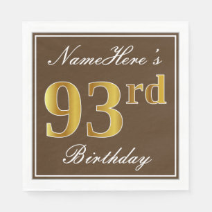 Elegant Brown, Faux Gold 93rd Birthday + naam Servetten