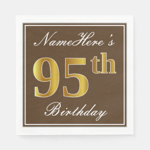 Elegant Brown, Faux Gold 95th Birthday + Naam Servetten