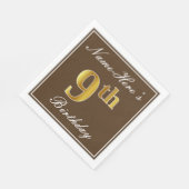 Elegant Brown, Faux Gold 9th Birthday; Aangepaste  Servetten (Hoek)