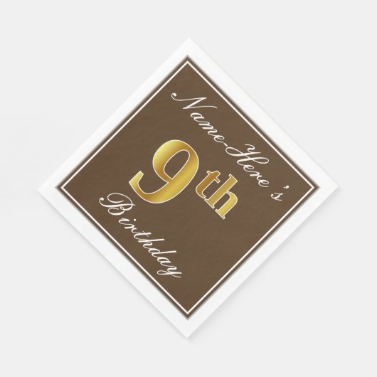 Elegant Brown, Faux Gold 9th Birthday; Aangepaste  Servetten (Hoek)