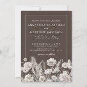 Elegant Brown Floral Boho Wedding Kaart (Voorkant)