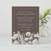 Elegant Brown Floral Boho Wedding Kaart (Staand voorkant)
