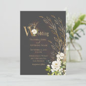 Elegant Brown Floral Rustic Script Wedding Kaart (Staand voorkant)