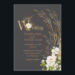 Elegant Brown Floral Rustic Script Wedding Kaart<br><div class="desc">Fabuleuze witte florale spray met goudbladeren op een beige flauwkleurige achtergrond met rode stippen in het midden om deze uitnodiging verfijnd en knap te maken. De bruine en rode ombre rustic achtergrond is prachtig. Mooi voor elk seizoen.</div>