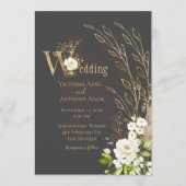 Elegant Brown Floral Rustic Script Wedding Kaart (Voorkant)