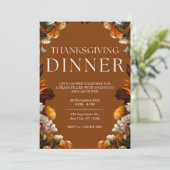 Elegant Brown Floral Thanksgiving Diner Kaart (Staand voorkant)