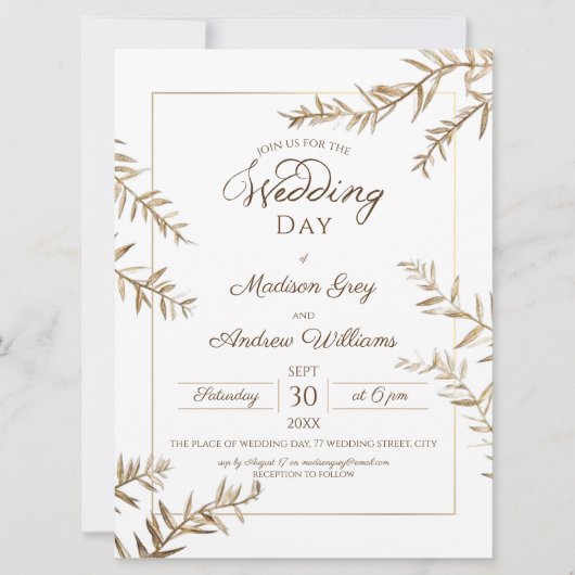 Elegant Brown Foliage Autumn Wedding Kaart (Voorkant)