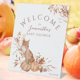 Elegant Brown Fox & Pumpkin Herfst Baby shower Reclamebord Met Voetstuk