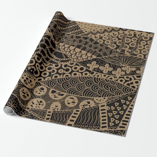Elegant Brown Geometric Abstract Tribal Patroon | Cadeaupapier (Uitgerold)