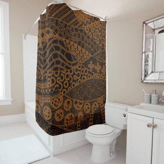 Elegant Brown Geometric Abstract Tribal Patroon | Douchegordijn (In situ)