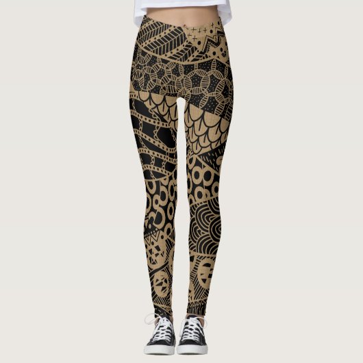 Elegant Brown Geometric Abstract Tribal Patroon | Leggings (Voorkant)