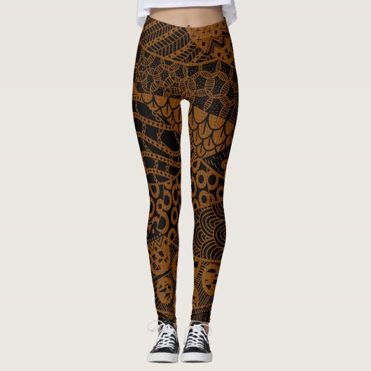 Elegant Brown Geometric Abstract Tribal Patroon | Leggings (Voorkant)