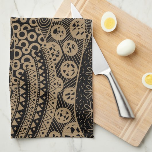 Elegant Brown Geometric Abstract Tribal Patroon | Theedoek (Quarter Fold)