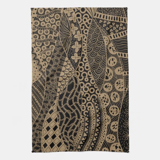 Elegant Brown Geometric Abstract Tribal Patroon | Theedoek (Verticaal)