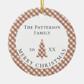 Elegant Brown Gingham Plaid Photo Merry Christmas Keramisch Ornament (Voorkant)