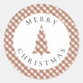 Elegant Brown Gingham Plaid Pine Merry Christmas Ronde Sticker (Voorkant)
