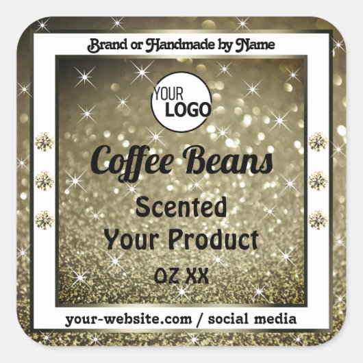 Elegant Brown Glitter Product Labels diamanten Log (Voorkant)