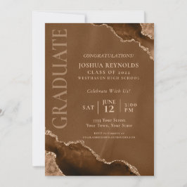 Elegant Brown Gold Agate Graduparty Kaart