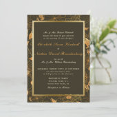 Elegant Brown & Gold Floral herfst bruiloft Kaart (Staand voorkant)