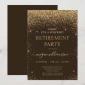 Elegant Brown Gold Glitter Retirement Party Kaart (Voorkant / Achterkant)