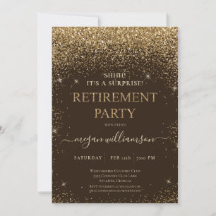 Elegant Brown Gold Glitter Retirement Party Kaart