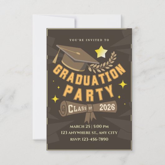 Elegant Brown Gold Graduation Party Invitation Kaart (Voorkant)