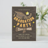 Elegant Brown Gold Graduation Party Invitation Kaart (Staand voorkant)