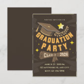 Elegant Brown Gold Graduation Party Invitation Kaart (Voorkant / Achterkant)