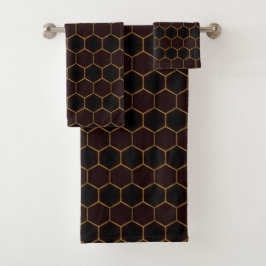 Elegant Brown Gold Honeycomb Hexagon Pattern Manly Bad Handdoek