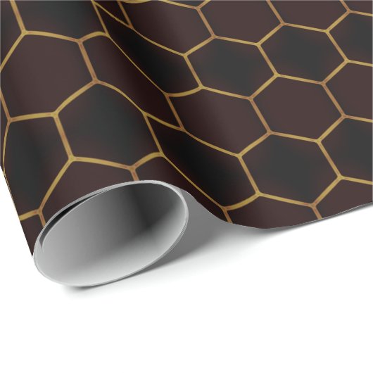 Elegant Brown Gold Honeycomb Hexagon Pattern Manly Cadeaupapier (Rol Hoek)