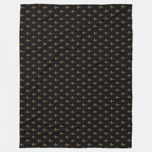 Elegant Brown Gold Kijk Cross Pattern Black Fleece Deken (Voorkant)