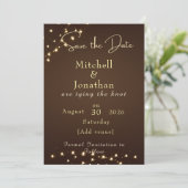 Elegant Brown & Gold String Lights wedding  Save The Date (Staand voorkant)