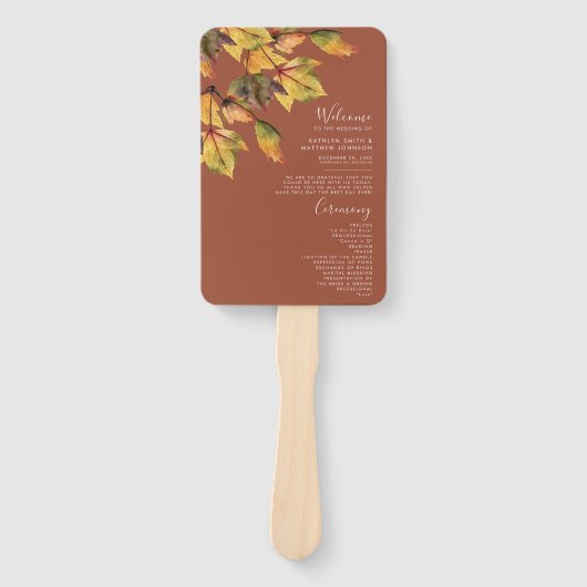 Elegant Brown Golden Yellow Autumn Foliage Wedding Handwaaier (Voorkant)