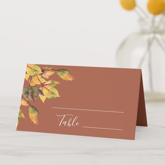 Elegant Brown Golden Yellow Autumn Foliage Wedding Plaatskaartje