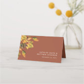 Elegant Brown Golden Yellow Autumn Foliage Wedding Plaatskaartje (Achterkant)