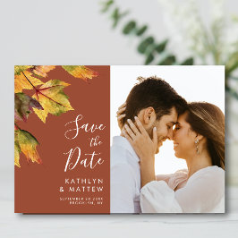 Elegant Brown Golden Yellow Autumn Foliage Wedding Save The Date