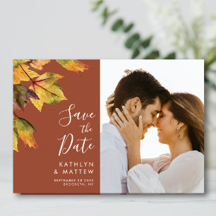 Elegant Brown Golden Yellow Autumn Foliage Wedding Save The Date