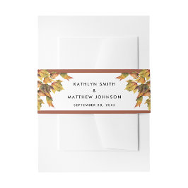Elegant Brown Golden Yellow Autumn Foliage Wedding Uitnodigingen Wikkel