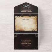 Elegant Brown Gothic Wedding Skeletons All In One Uitnodiging (Buitenkant)