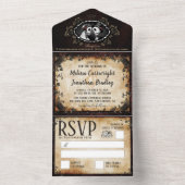 Elegant Brown Gothic Wedding Skeletons All In One Uitnodiging (Binnen)