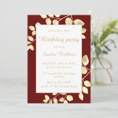Elegant brown gouden bladeren verjaardagsuitnodigi kaart (Staand voorkant)